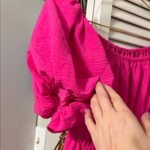 Hot Pink Puff Sleeve Dress size small - Picture 2 of 6